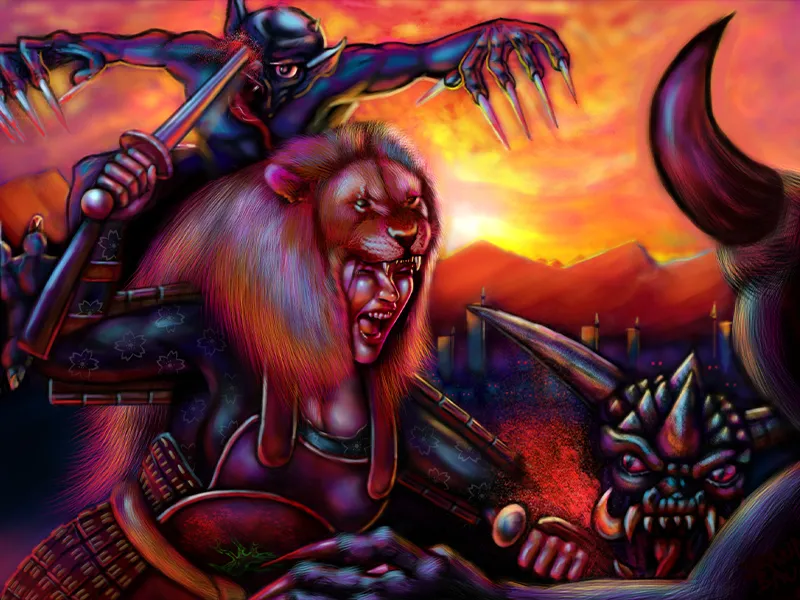 L5R Lioness Battle - Digital Illustration